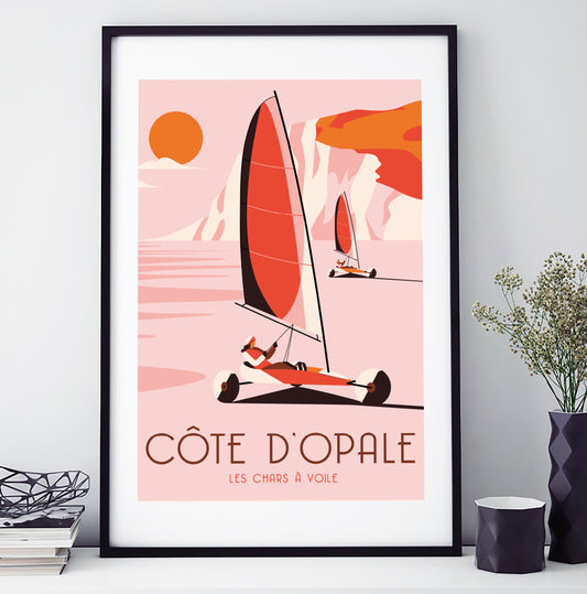 AFFICHE 60 CM PAR 40 CM LES CHARS À VOILE LA CÔTE D'OPALE