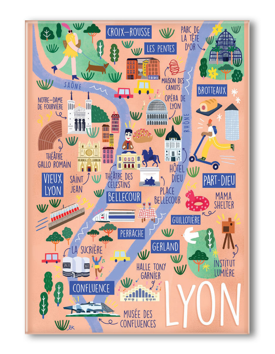 MAGNET GRAND FORMAT CARTE DE LYON