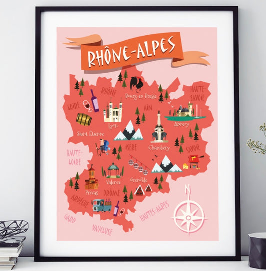 AFFICHE LA CARTE DU RHÔNE-ALPES