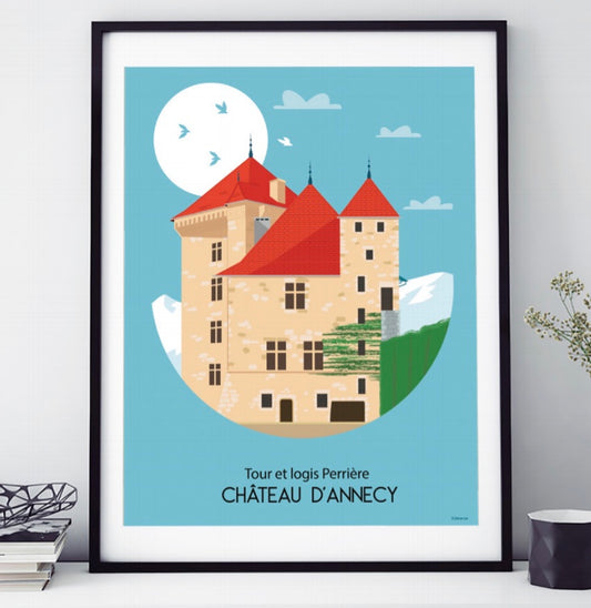 AFFICHE 18 CM PAR 24 CM TOUR ET LOGIS PERRIÈRE CHÂTEAU D'ANNECY