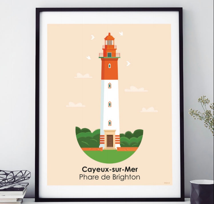 AFFICHE 18 CM PAR 24 CM CAYEUX-SUR-MER PHARE DE BRIGHTON