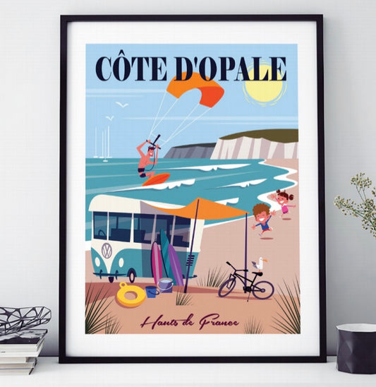 AFFICHE 18 CM PAR 24 CM CÔTE D'OPALE KITE SURF