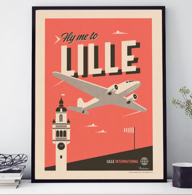 AFFICHE  FLY ME TO LILLE RÉTRO