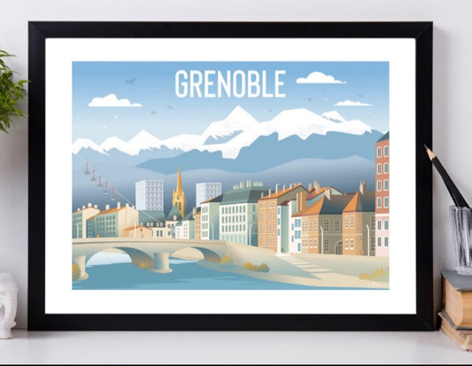 AFFICHE 18 CM PAR 24 CM GRENOBLE VUE