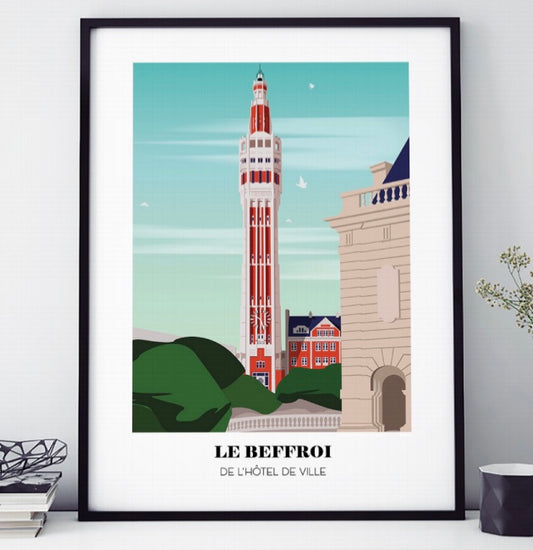 AFFICHE 18 CM PAR 24 CM LE BEFFROI DE L'HÔTEL DE VILLE LILLE