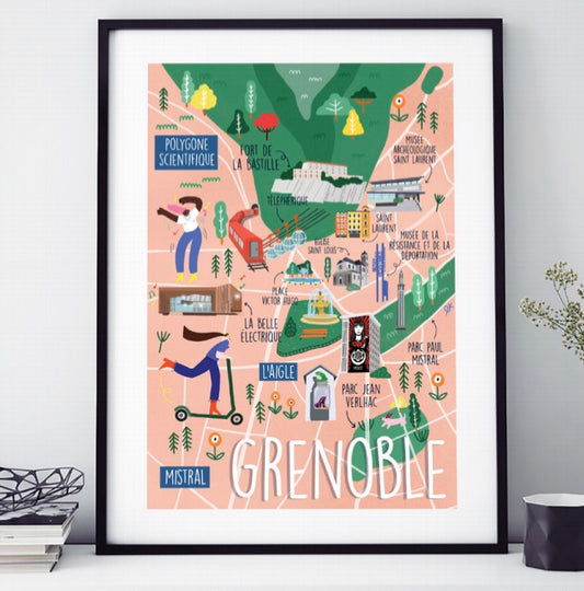 AFFICHE 18 CM PAR 24 CM  GRENOBLE CARTE