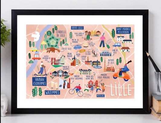 AFFICHE 18 CM PAR 24 CM  LILLE CARTE