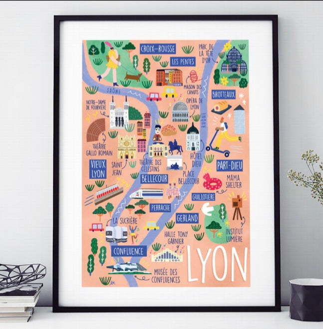 AFFICHE 18 CM PAR 24 CM  LYON CARTE