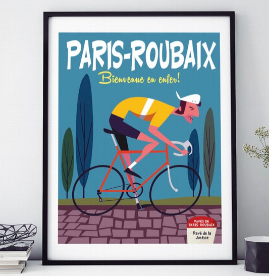 AFFICHE 18 CM PAR 24 CM PARIS-ROUBAIX BIENVENUE EN ENFER